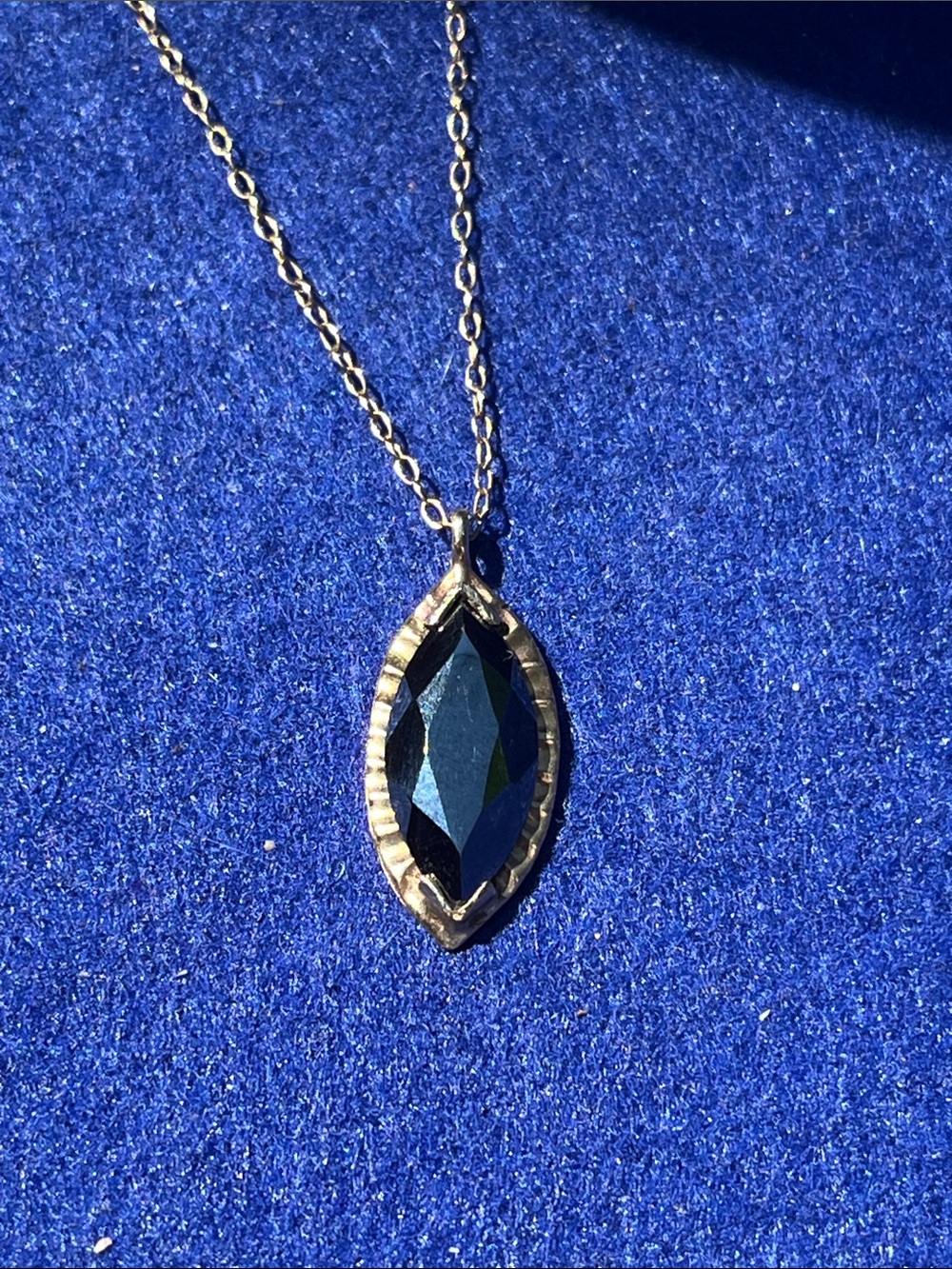 Vintage 10K Gold Chain Necklace with Marquise Hematite Pendant